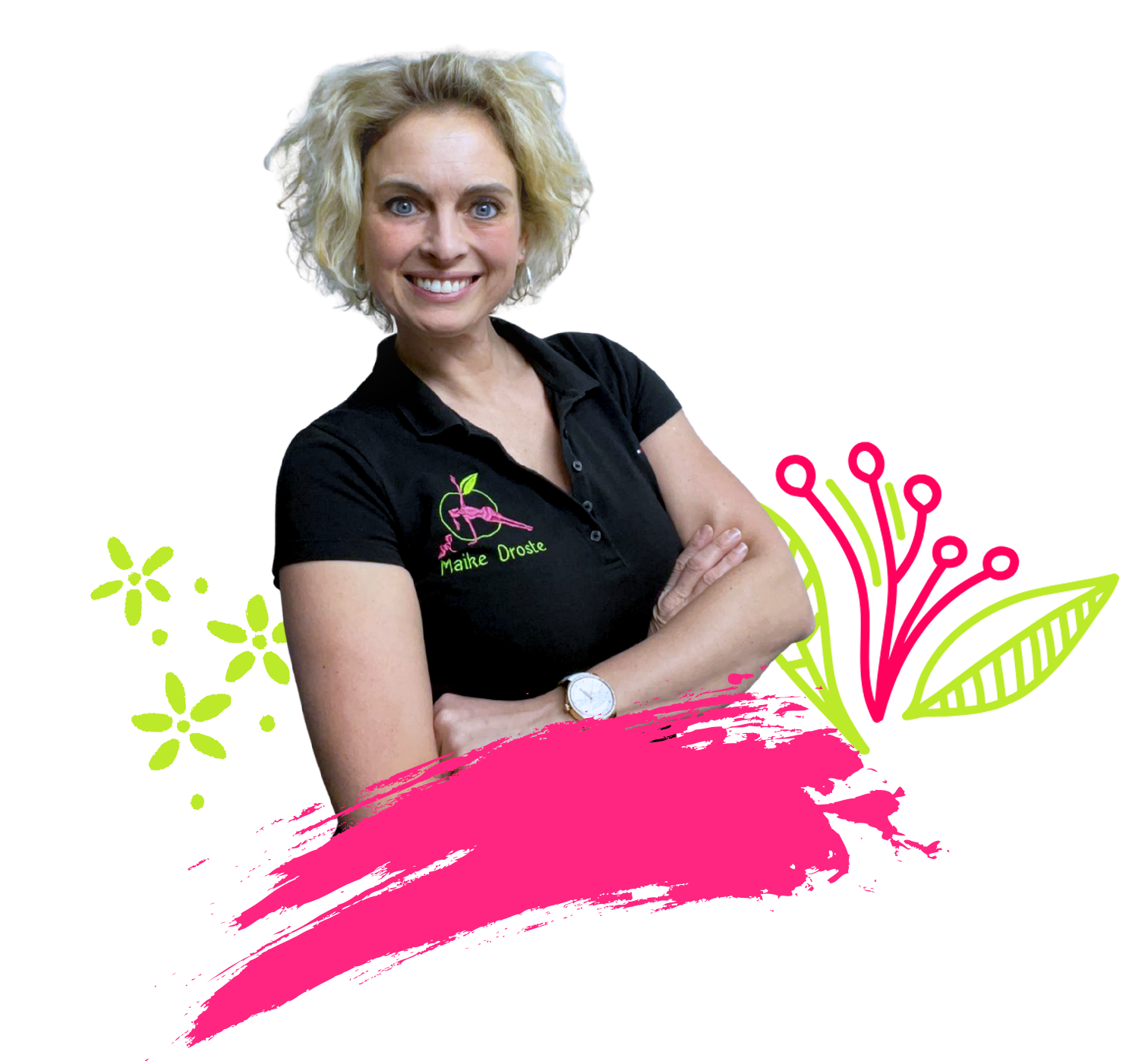 Maike Droste mit pink-grüner Blumen-Grafik